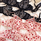Neues Dessous-Tangas-Set, sexy, ultradünner transparenter BH, Damen-Bügel-Push-up-BH-Set, sommerliche, romantische Pfirsichherz-Unterwäsche