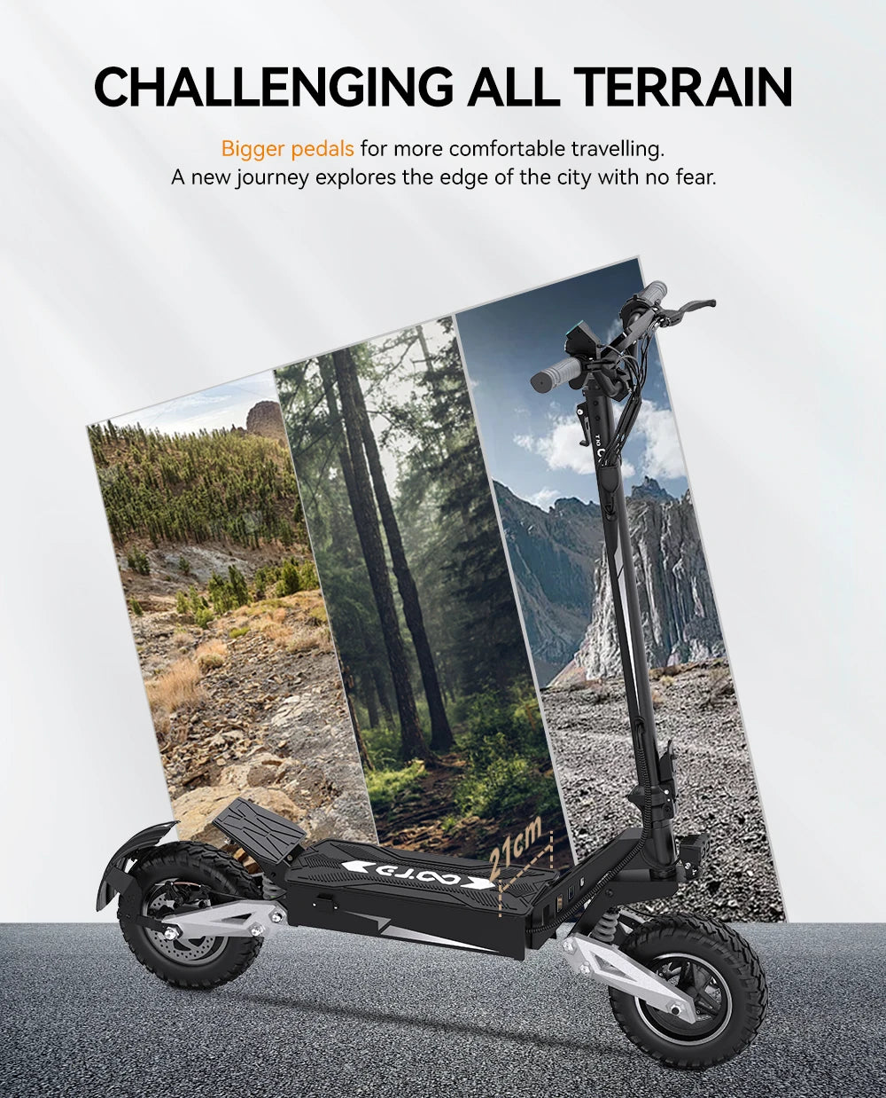 T10 Tragbarer E-Scooter 900W Spitzenleistung 48V 13.5/18 Ah Akku Elektroroller für Erwachsene 11 Zoll Offroad-Reifen Elektroroller