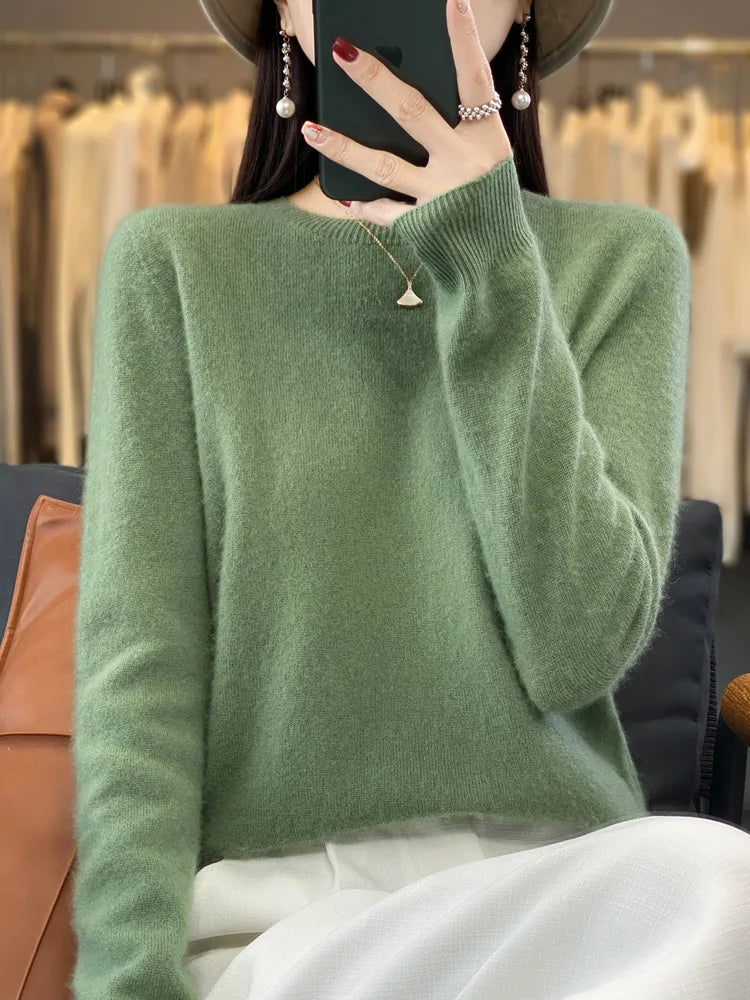 100 % Merinowolle Pullover Damen O-Ausschnitt Kaschmir Strickwaren Female Pullover Herbst Winter Freizeit Oberteile Einfarbig Weiche Kleidung