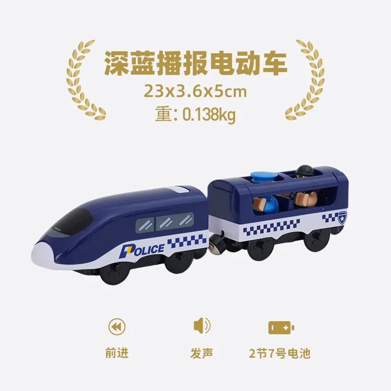 Hölzernes Elektroauto-Set Magnetischer Elektrozug mit kleiner Puppe Druckguss-Steckspielzeug-Set Kompatibel mit Eisenbahn-Holzschienenbahn