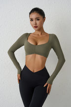 QINACTIVE Damen Yoga Shirts Crop Top Langarmshirts für Damen Yoga Sport Fitness Gym Kleidung Workout Tops