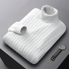 Herbst Neues Herren Rollkragenpullover Jacquard-Strickpullover Einfarbig Freizeit Wärme Hochelastisch Vielseitiger Herren-Pullover