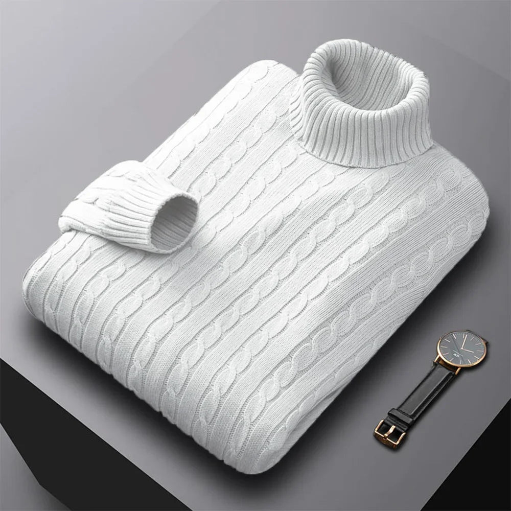 Herbst Neues Herren Rollkragenpullover Jacquard-Strickpullover Einfarbig Freizeit Wärme Hochelastisch Vielseitiger Herren-Pullover