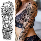 1 Sheet Full Arm Compass Zeus Skull Tiger Lion Flower Temporary Tattoos Sleeve For Men Women Adults Fake Temp Sticker Tattoo