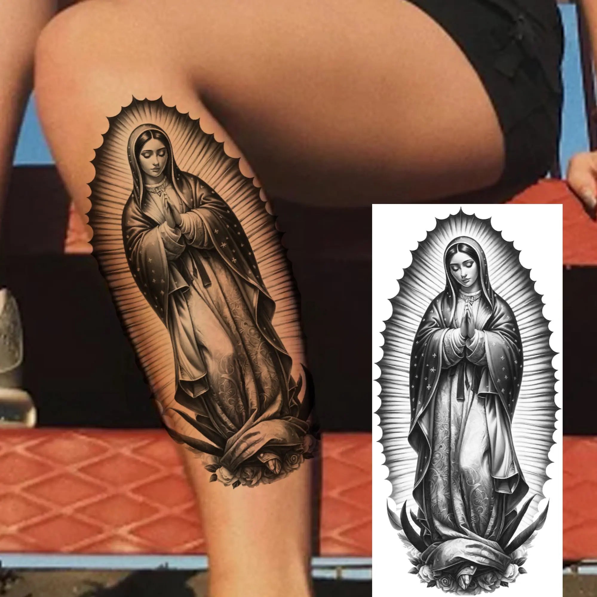 1 Sheet Realistic Jesus Holy Mother Pray Temporary Tattoos For Men Women Adults Long Lasting Waterproof Temp Fake Tattoo Sticker