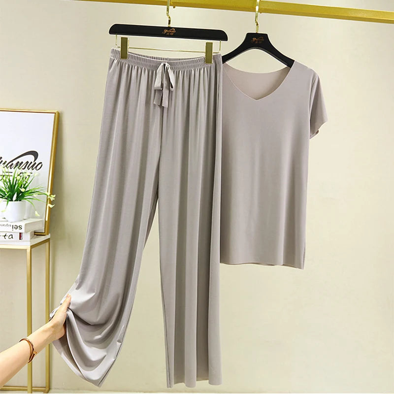 Zweiteiliges Set Damen Oberteil und Hose Sommer 2-teilige Sets Damen Outfits Urlaub 2026 neue Kollektion weite Hose elegant lässig