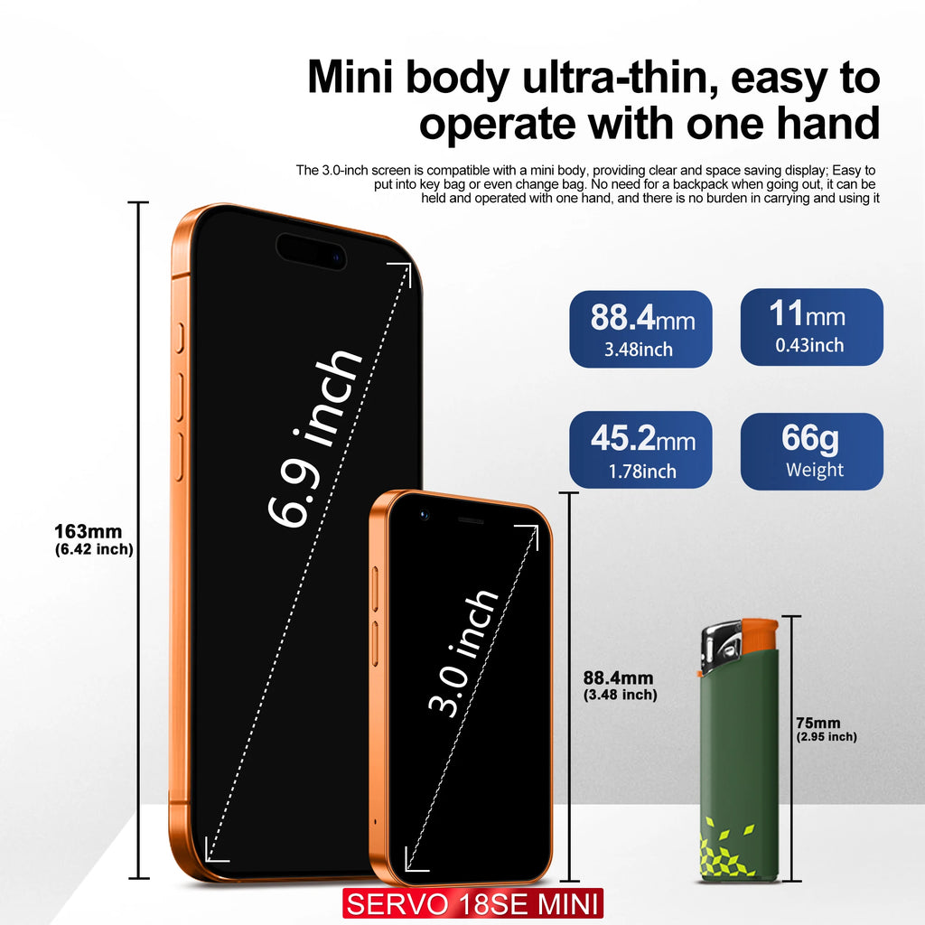 SERVO 18SE MINI 3G Pocket-Smartphone Android System Google Play 16GB ROM 2MP Kamera WiFi Super kleine Smartphones 2 SIM Standby