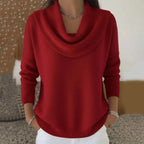 Damenpullover mit drapiertem Ausschnitt, schlichtes & elegantes Rundhals-Strickoberteil, geeignet für Frühling, Herbst und Winter