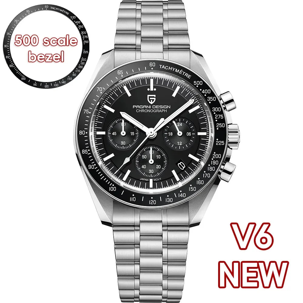 Neue PAGANI DESIGN Moon Men Uhr Retro-Luxus-Quarzuhren für Herren Edelstahl Sport wasserdicht Chronograph Herren+Mit BOX