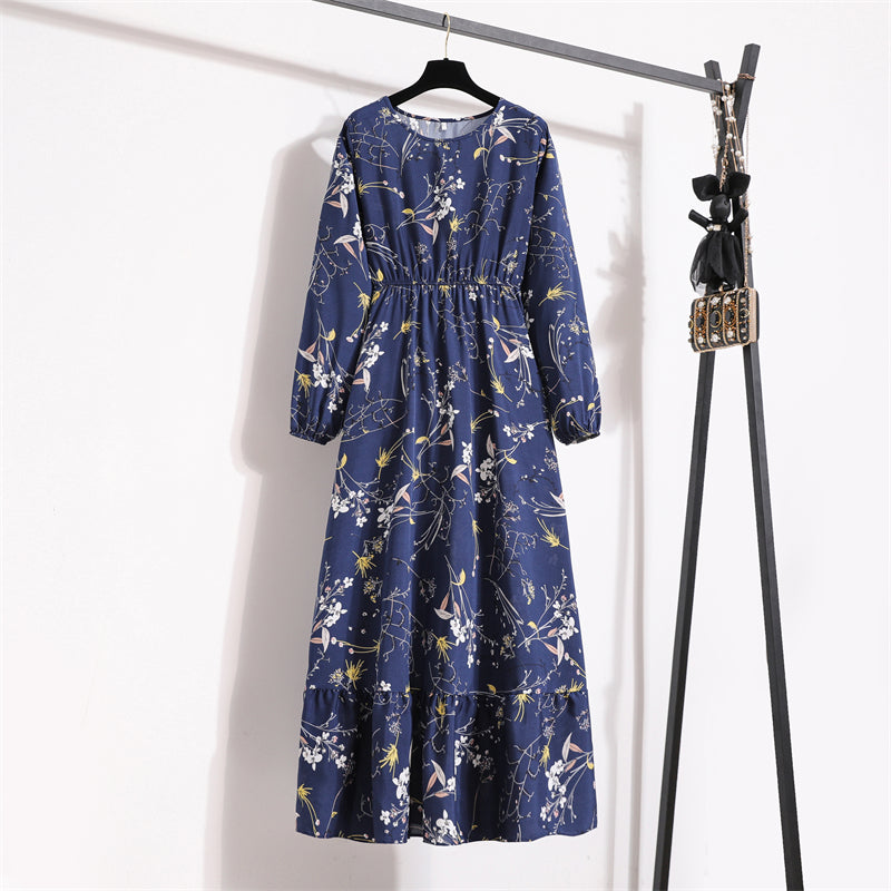 Frühling Sommer Damen Maxikleider Casual Langarm Geblümt O-Ausschnitt Damen Boho Strandparty Langes Kleid Mujer Vestidos