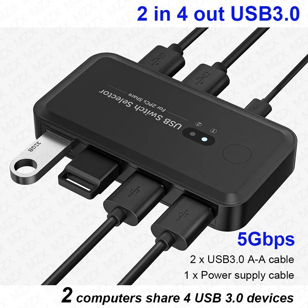 MZX USB 3.0 Switcher KM Switch Selector KVM Hub Docking Station 2 Computer Laptop PC Desktop Accessories Share Printer Keyboard