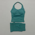 2-teiliges Sportset Damen Rückenloses Tanktop Hohe Taille Scrunch Nahtlose Shorts Fitnesskleidung Activewear Trainingssets Gym Anzug