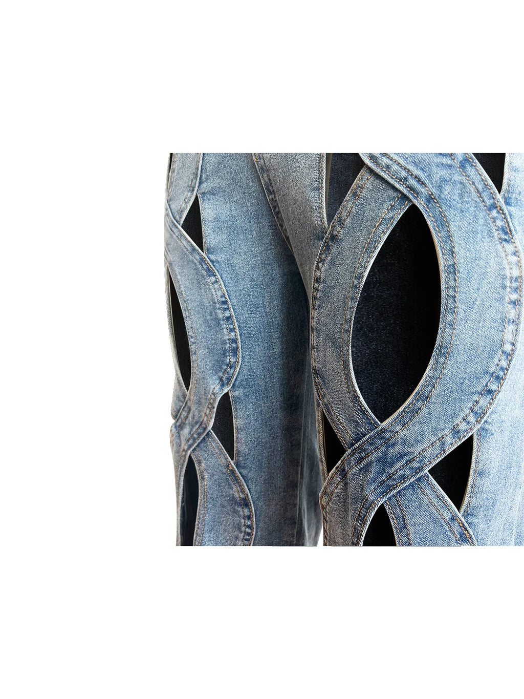 CM.YAYA Damen Vintage Cutout Hollow Out Criss Cross Gerade Denim Hose 2024 Mode INS High Waist Weite Beine Jeans Hose