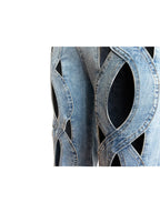 CM.YAYA Damen Vintage Cutout Hollow Out Criss Cross Gerade Denim Hose 2024 Mode INS High Waist Weite Beine Jeans Hose