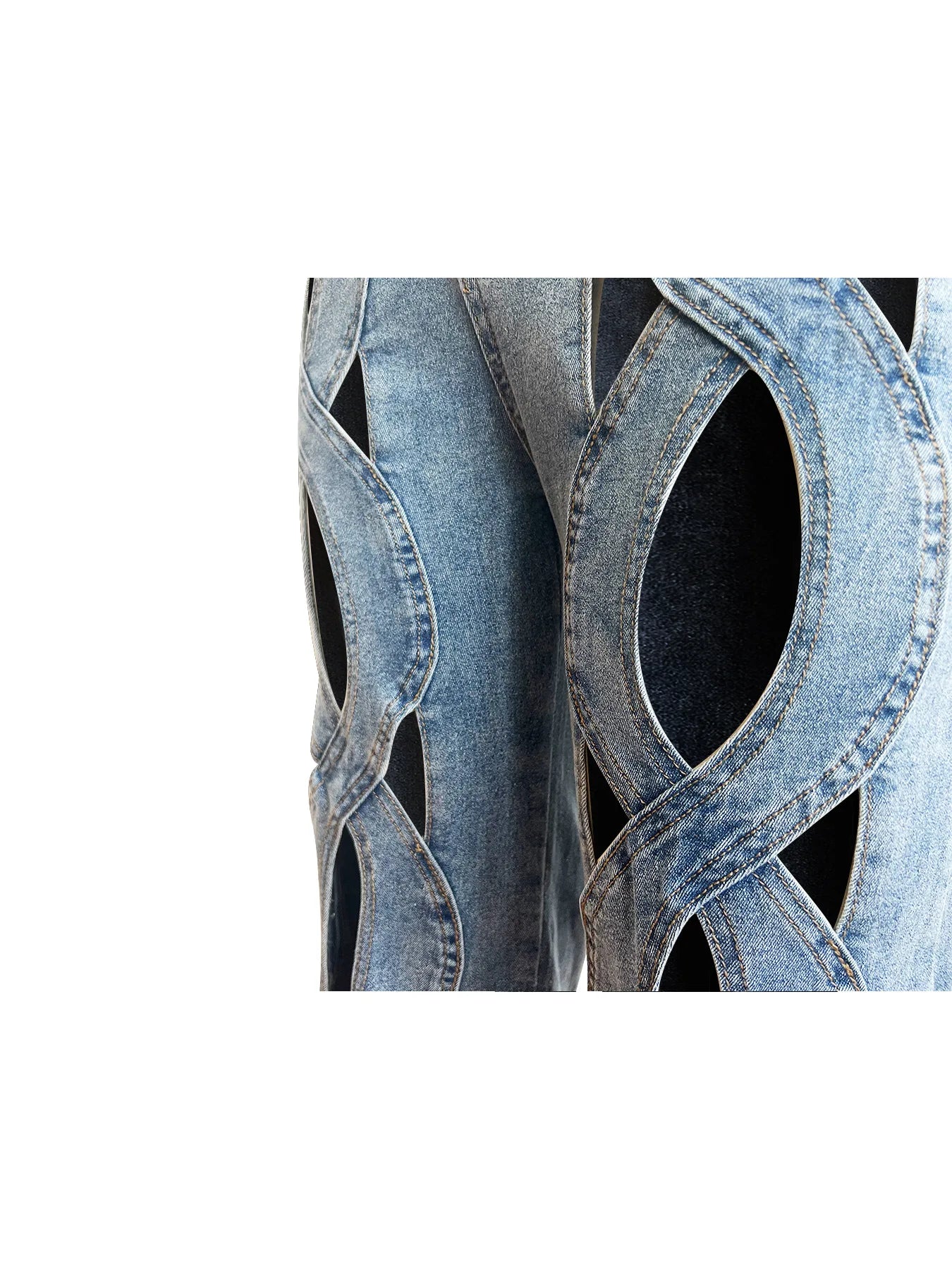 CM.YAYA Damen Vintage Cutout Hollow Out Criss Cross Gerade Denim Hose 2024 Mode INS High Waist Weite Beine Jeans Hose