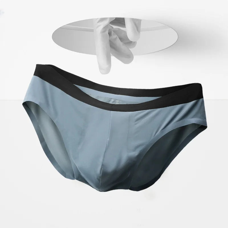 4er-Pack LORIEN CREST Eisseide Herrenunterwäsche nahtlos ultradünn doppellagiger Schritt atmungsaktive Herrenslips mittlere Leibhöhe sexy&leicht
