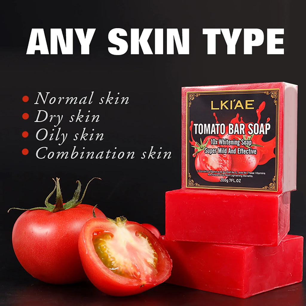 AILKE Bio-Tomaten-Seifenstück, hellt die Haut auf, reinigt tiefenwirksam, peelt, entfernt dunkle Flecken, spendet Feuchtigkeit, für Gesicht und Körper, 200 g
