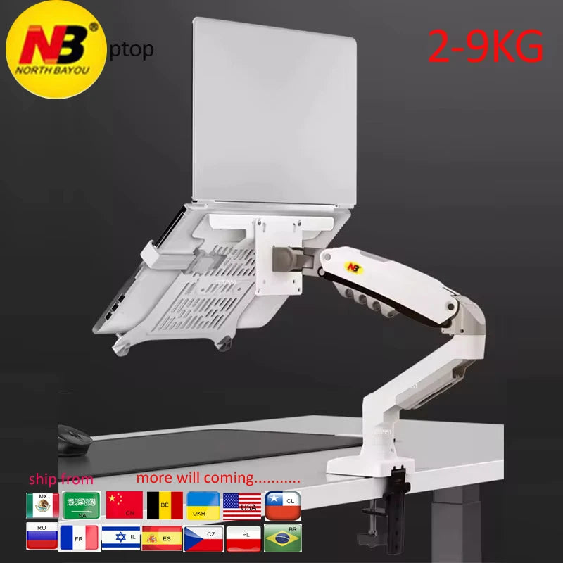 NB F80 + FP-2 full motion 360 rotate pivot 2-9kg gas spring arm 10"-17" laptop tray desktop stand clamp 10-90mm grommet hole Hauptbild