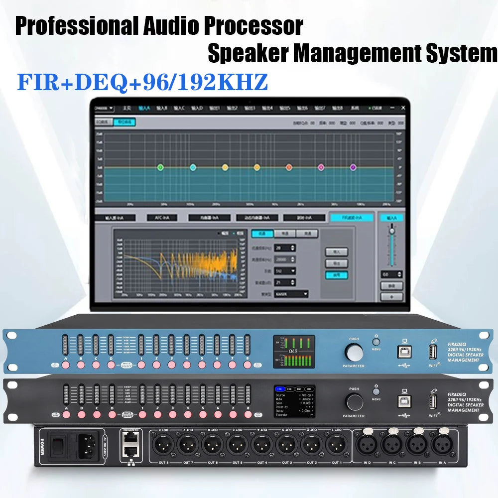 DP48X Professioneller Digital-Audioprozessor 4 Eingänge 8 Ausgänge Drive Rack Prozessor mit RIR DEQ 192KHZ Lautsprechermanagementsystem