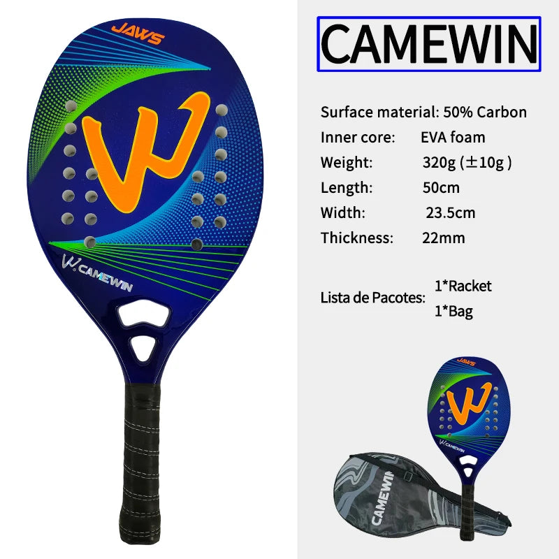 Camewin Beach-Tennisschläger 50% Carbon-Innenkern EVA-Schaum-Faser Mit Schutzhülle Hochwertiger Tennisschläger Neu 2024