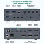 USB C Dockingstation HDMI KVM Switch 2/3/4 PCs 3 Monitore 4K@60Hz Thunderbolt 4 für 3 Monitore 2/3/4 Laptops mit DisplayLink