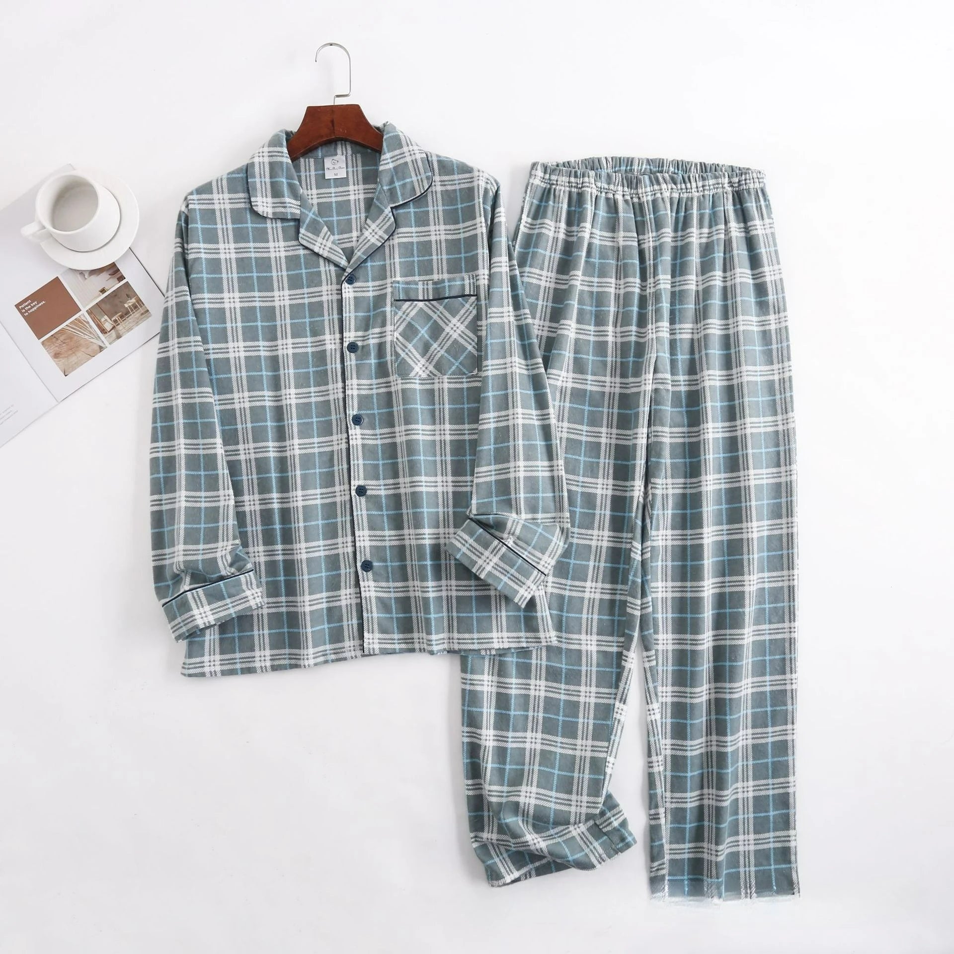 Herren-Hausanzüge Langärmelige Hosenanzüge für Herbst und Winter Pyjamas für Herren Flanell Kariertes Design Pyjamas für Herren