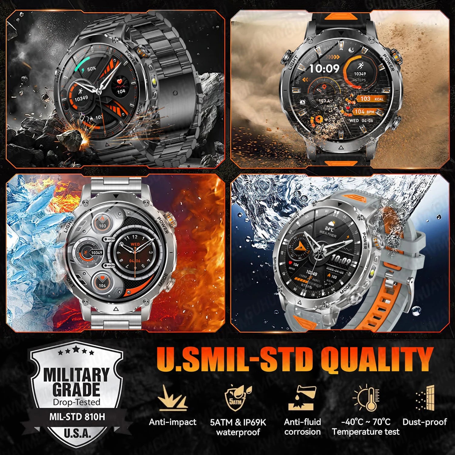 2026 Neue TANK Ultra 1400mAh Akku Militär Smartwatch 10ATM Wasserdicht Herzfrequenz Taktische LED Taschenlampe Herren Sportarmband