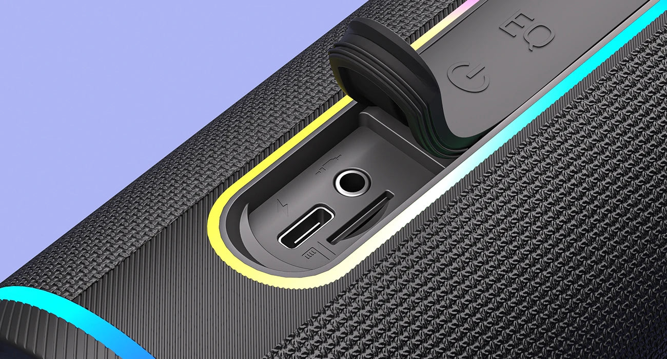 MLOVE E80 Tragbarer Bluetooth-Lautsprecher – Leistungsstarker Dual-Sound, farbenfrohe RGB-Beleuchtung, vollständig wasserdicht (IPX7), TWS-fähig
