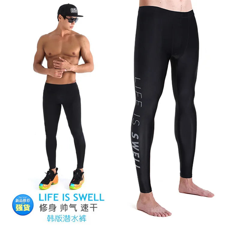 Herren schnell trocknende Sonnencreme rein schwarzer Buchstabe Tauchen und Surfen wasserdichte Damen Caprihose Nylon Hot Spring Badehose