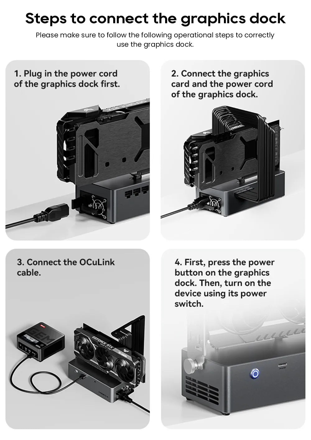 AOOSTAR AG02 eGPU-Dock mit Oculink- & USB4-Anschluss, 100W Rückwärtsladung, eingebautes 800W Netzteil, unterstützt TGX-Schnittstelle Hot-S