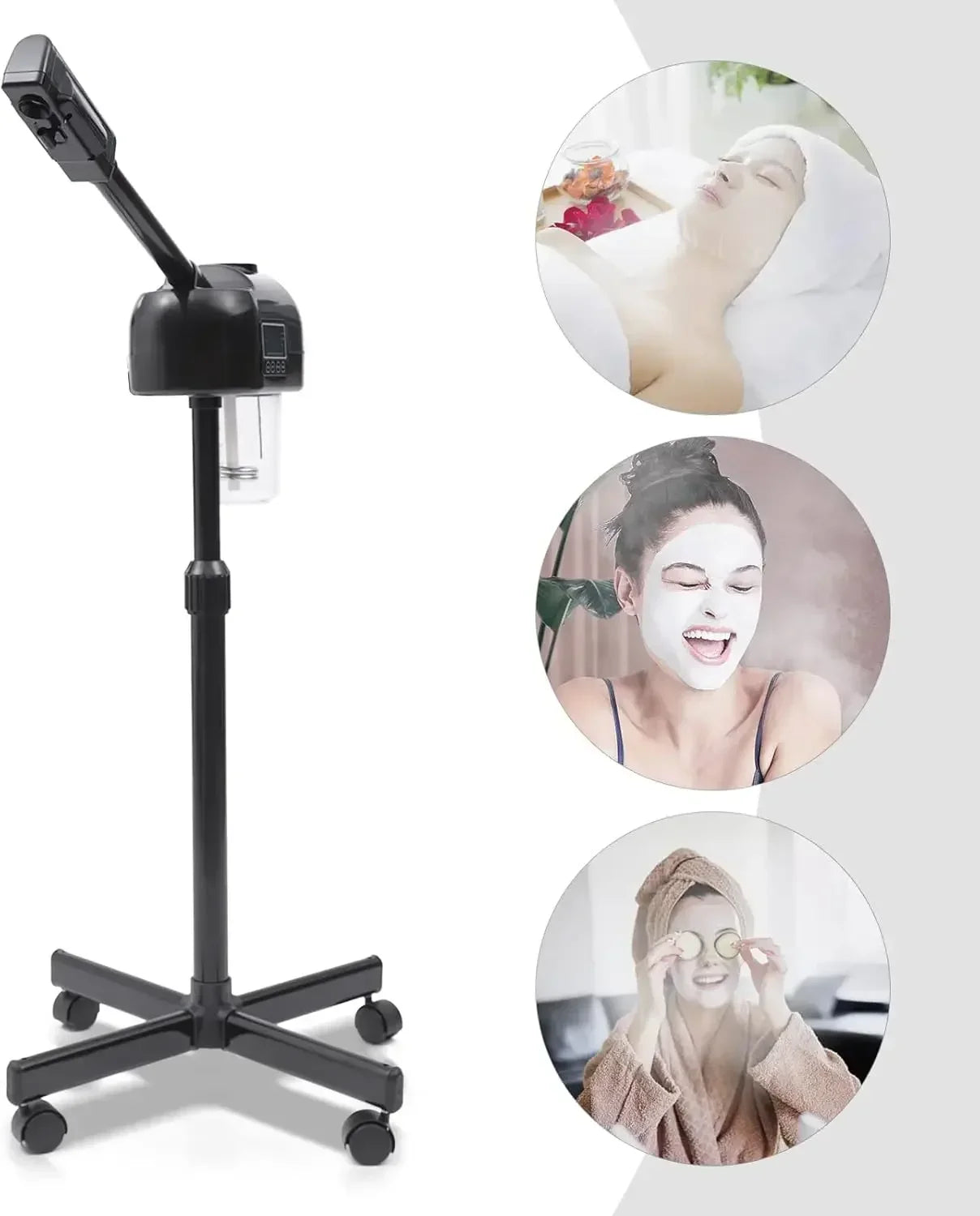Tragbarer ästhetischer, höhenverstellbarer Gesichtsbedampfer mit LCD-Bildschirm und Rollen, geeignet für Schönheitssalons und zu Hause