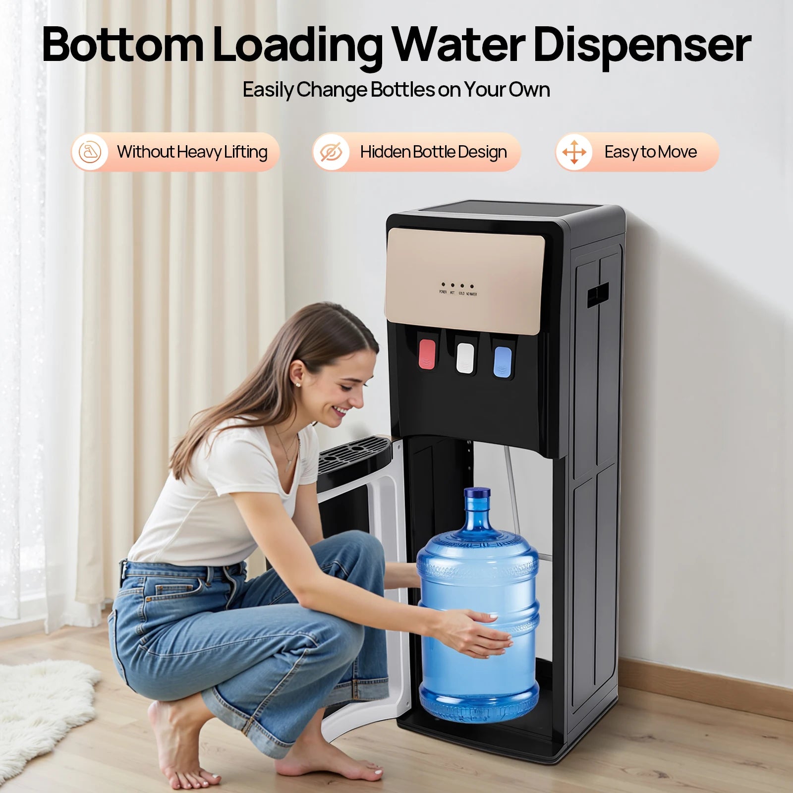 Elektrischer Warm- und Kaltwasserspender, vielseitiger stehender Wasserspender mit unterer Beladung für Zuhause und Büro, 110V US/220V EU