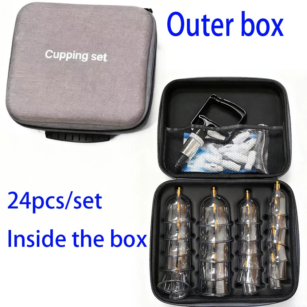 24tlg. Schröpf-Relax-Set, Vakuumsaugnäpfe in verschiedenen Größen mit Handpumpe und detaillierter Schröpfanleitung, Schröpf-Massage-Set zur Massage