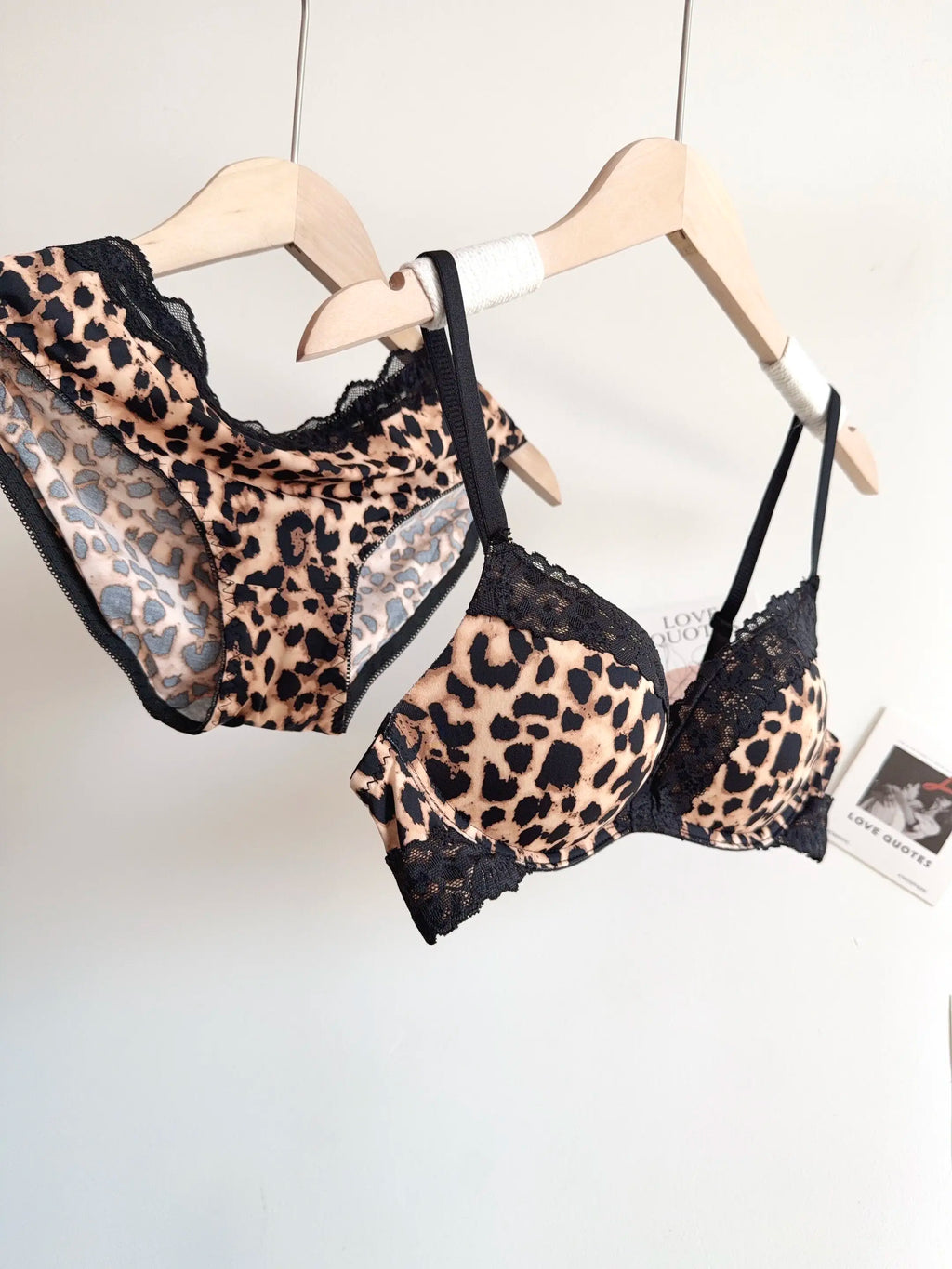 Sexy Leopard-Print-Dessous-Set für Damen, kabellos, unsichtbarer Push-Up für kleine Brüste, verstellbares A-bis-C-Körbchen, transparenter, reiner Spitzen-Look, S-XL