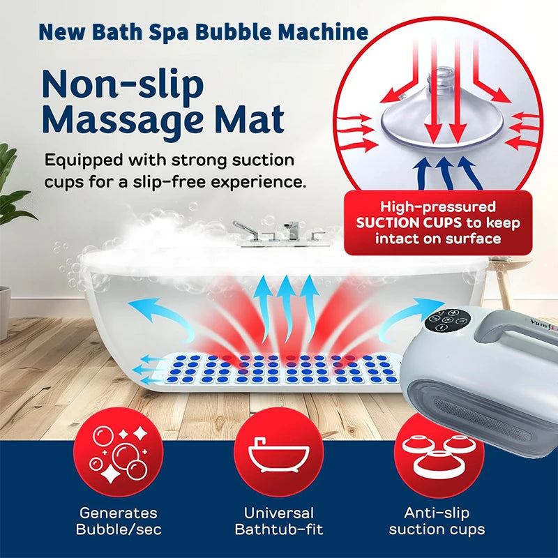 Spa Sprudelbad-Massagegerät, tragbare Badewannen-Massagematte mit rutschfester Unterlage und aufblasbarem Kissen für Familienerholung im Badezimmer