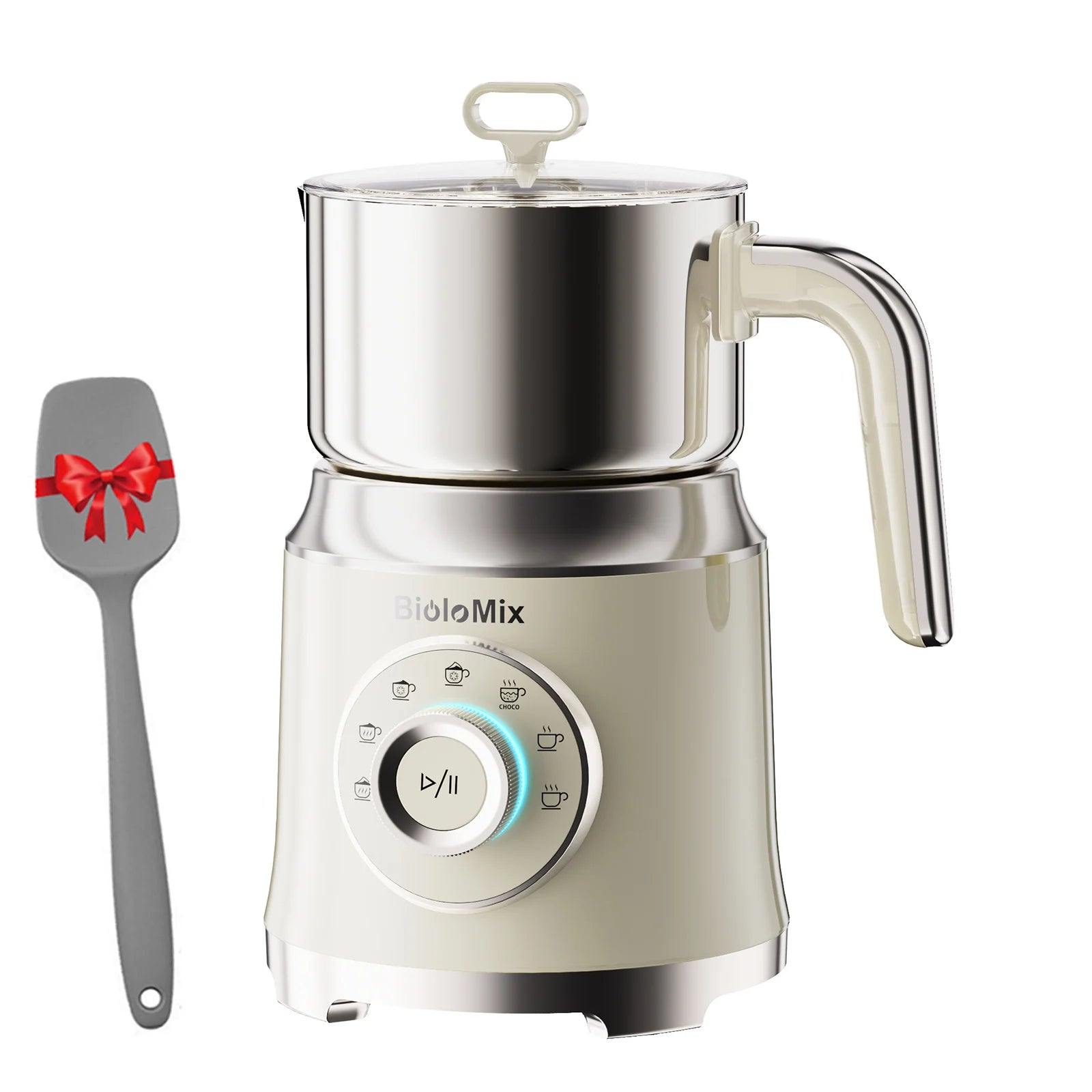 BioloMix 7-in-1 Abnehmbarer elektrischer Milchaufschäumer Dampfer Automatischer Heiß- und Kaltschaumbereiter für Kaffee und heiße Schokolade