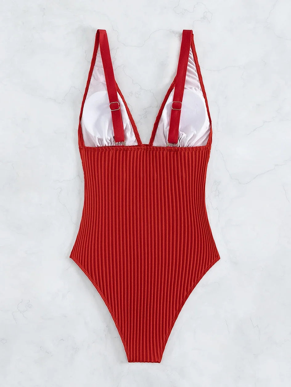 Tiefer V-Ausschnitt Einteiler Damen 2024 Push Up Bademode Weiblich Sexy Sommer Strandmode Schwimmen für Badeanzüge Micro Korean Monokini