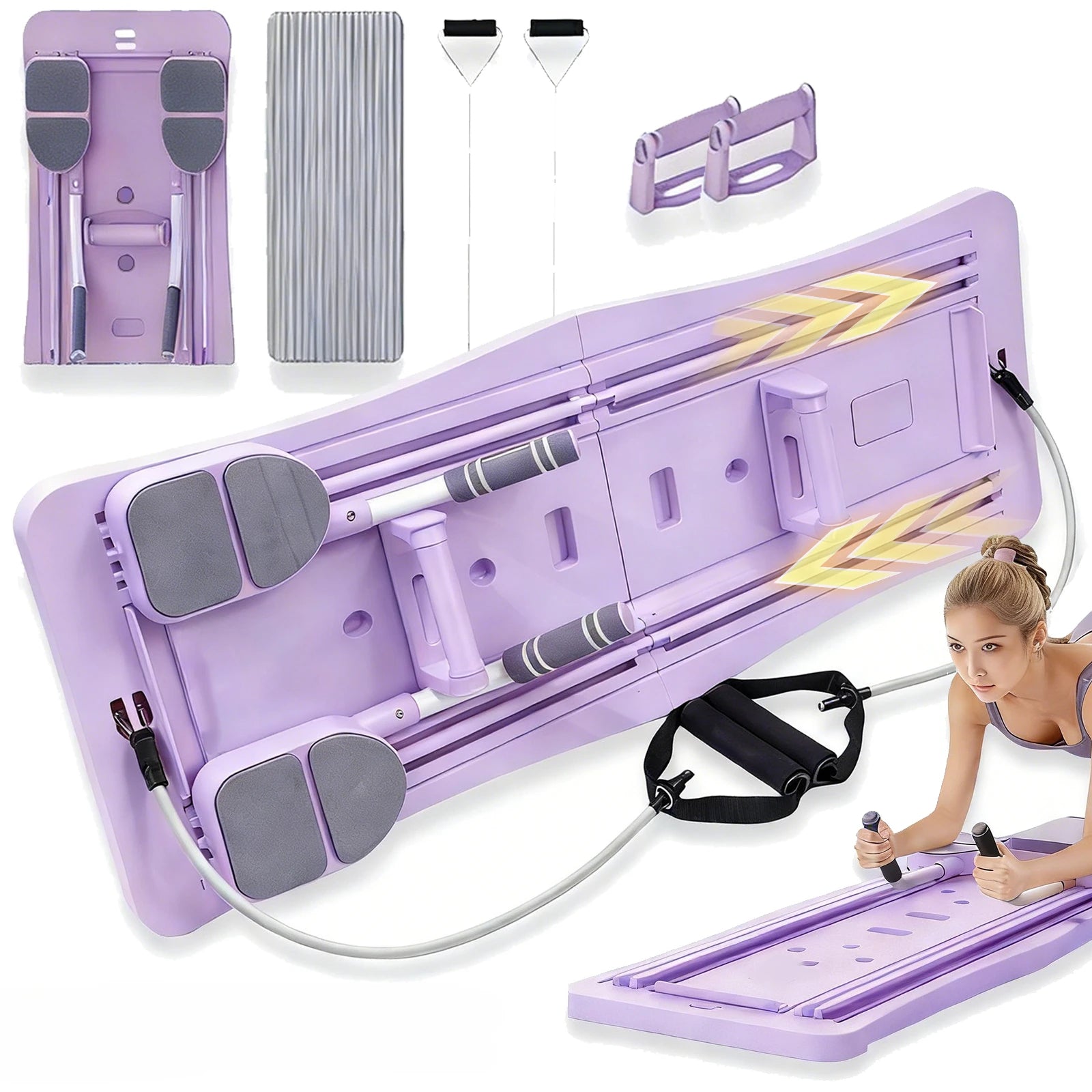 Pilates Sliding Board Foldable Fitness Reformer Platform Home Workout Equipment with Resistance Bands Abdominal Leg Training Machine Multifunctional Yoga Exercise Board Portable Full Body Workout Pilates Board Hauptbild