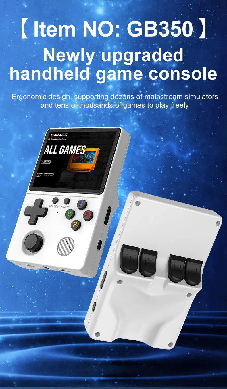 Neue Handheld-Spielekonsole mit Multi-Plattform-Unterstützung, HD-IPS-Bildschirm, 3D-Joystick, ergonomische Spielekonsole GB350