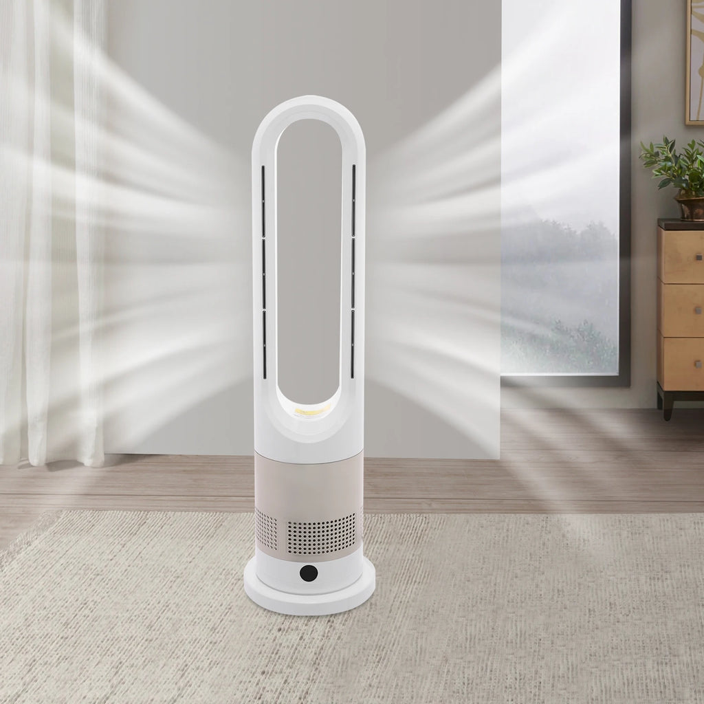Ganzjähriger Dual-Modus Kühl-Heizturmventilator mit Fernbedienung 1200W Heizung 8 Geschwindigkeiten 9H Timer 80° Oszillation Sicher, Bladeless
