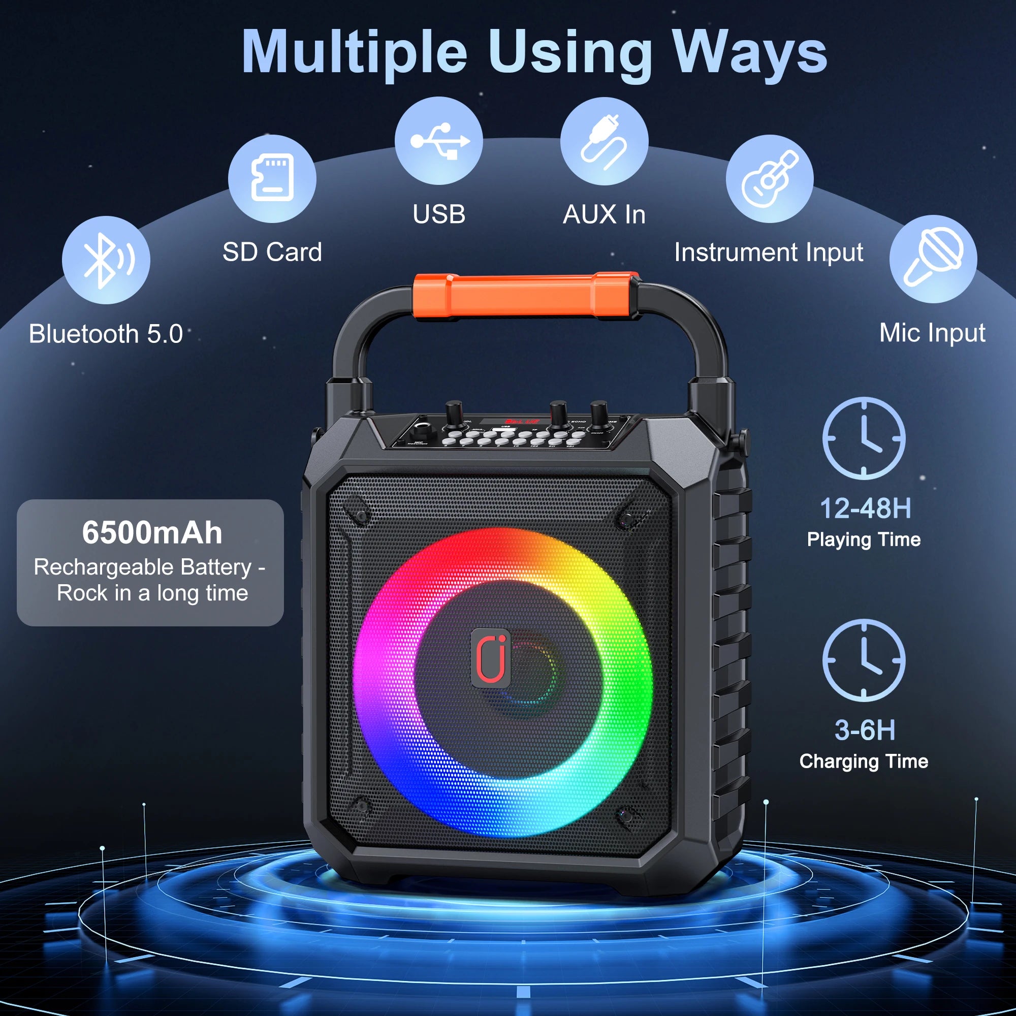 T17-T Karaoke-Maschine und Bluetooth-Kopfhörer, tragbarer Lautsprecher mit LED-Lichtern für Kinder und Erwachsene, unterstützt Bluetooth/USB/TF/AUX