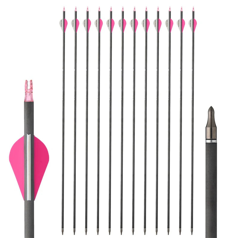 Toparchery Archery Pure Carbon Arrows, Brazier Feather, Spine 300/350/400 Outdoor Hunting Shooting Recurve Bow Arrow Accessories