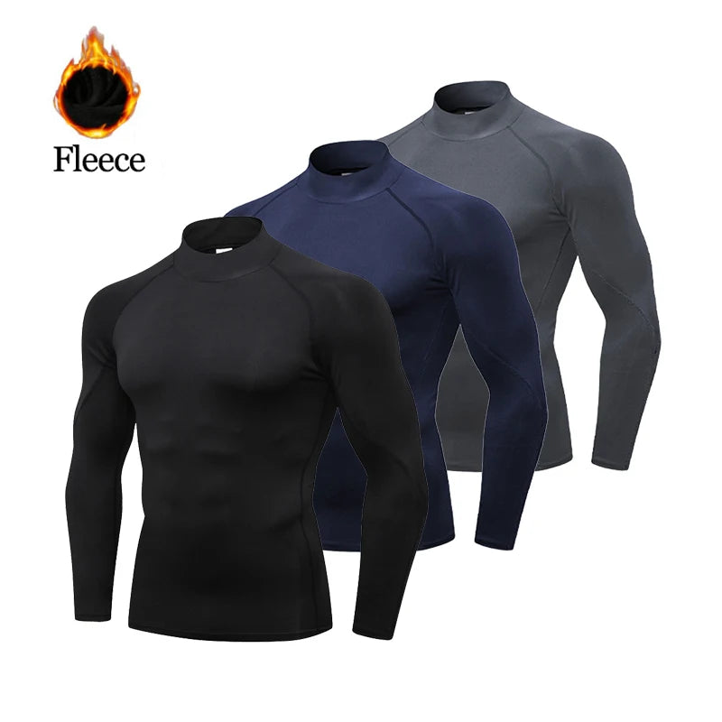 Winter-Fleece-Sporthemd Herren Rollkragen Kompressionsshirt Langarm Trainings-Top hochelastisches Unterhemd Hauptbild