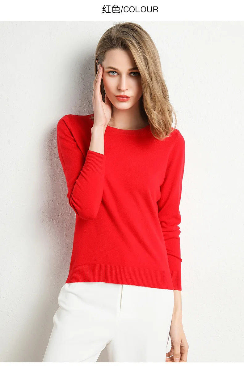 Damen Slim O-Neck Pullover Kaschmir-Wollmischung Pullover Herbst Und Winter Langarm Strick Unterhemd Große Größe 2024