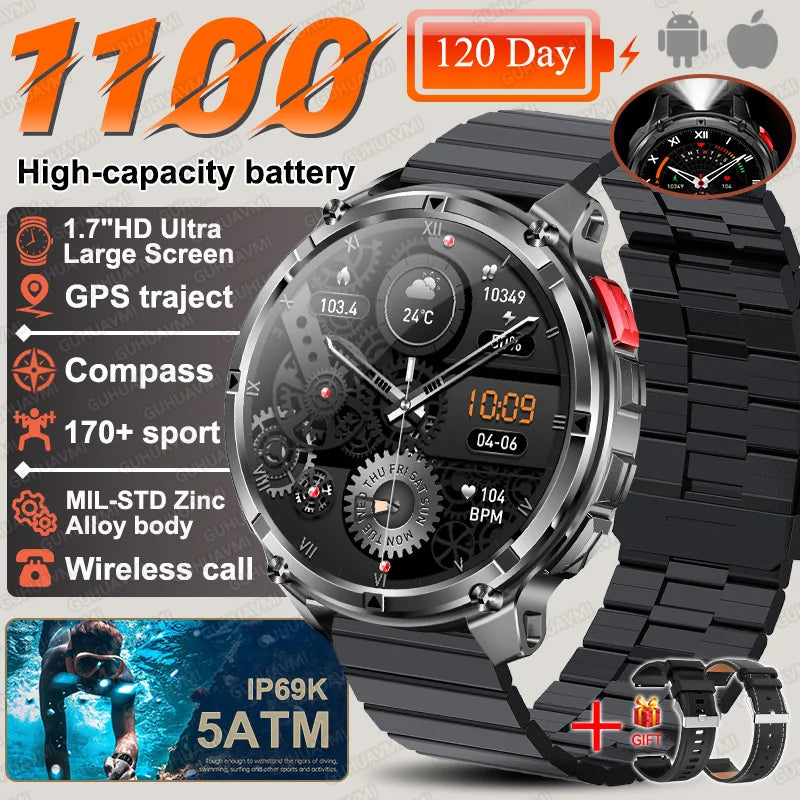 2026 Neue T-Rex3 Pro 1100mAh Akku Smartwatch GPS-Route 5ATM Wasserdicht Sport Lauf-Tracker Outdoor Kompass Militär-Smartwatch