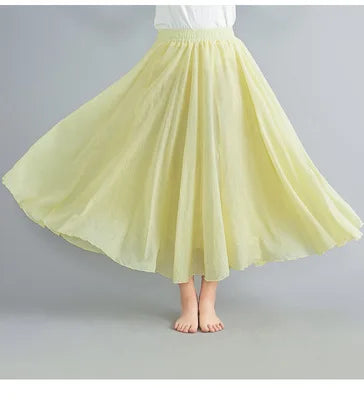 Neue 2020 Damen Leinen Baumwolle Lange Röcke Elastische Taille Plissierte Maxi Röcke Strand Boho Vintage Sommer Röcke Faldas Saia