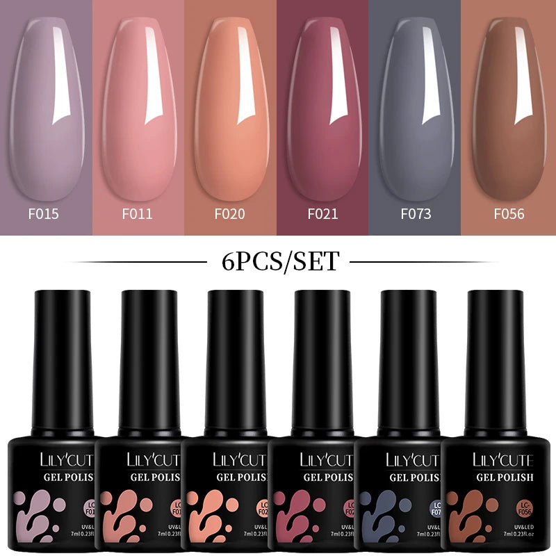 LILYCUTE 7ML 6PCS Neon Gel Nagellack Set fluoreszierend Farbwechsel Semi Permanent Soak Off Maniküre-Kit Nail Art Gel