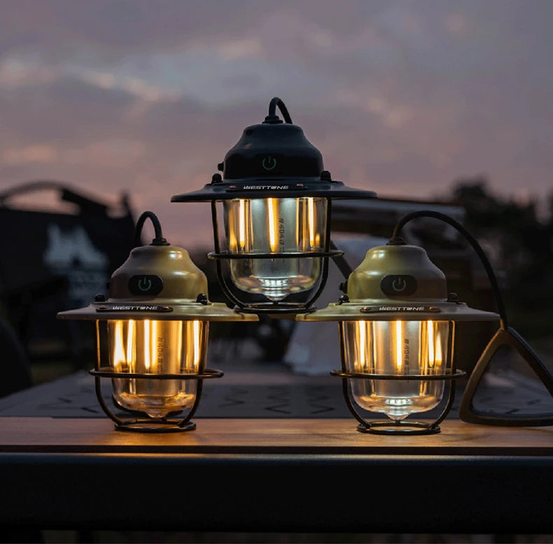 Tragbare Campinglaternen Retro Hängezeltlampe Wasserdichte Dimmbare Campinglampe 1200mAh für Wandern Angeln Notfalllaterne