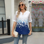Sommerhemden Damen Spitze Patchwork Kurzarm Bluse Blumendruck Kleidung Mode Street Casual Täglich V-Ausschnitt Knopfleiste Tops 2025