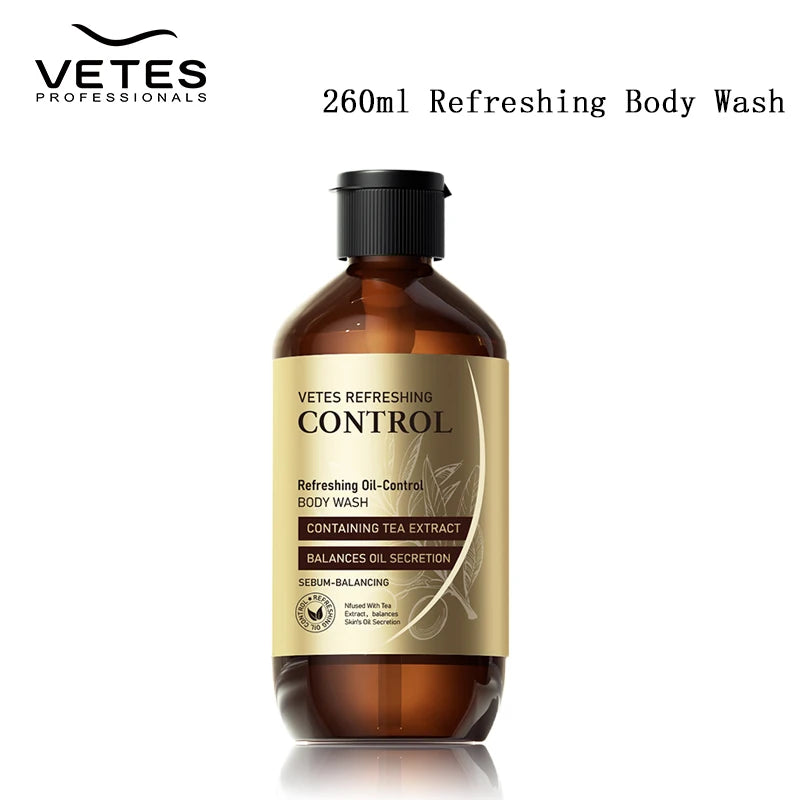 VETES 260ml Duschgel Teeduft Duschgel Ölkontrolle Tiefenreinigung Hält den Duft Badezusatz Gleicht Wasser und Öl aus